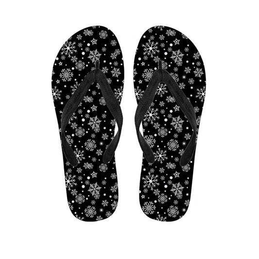 Black And White Snowflake Pattern Print Flip Flops