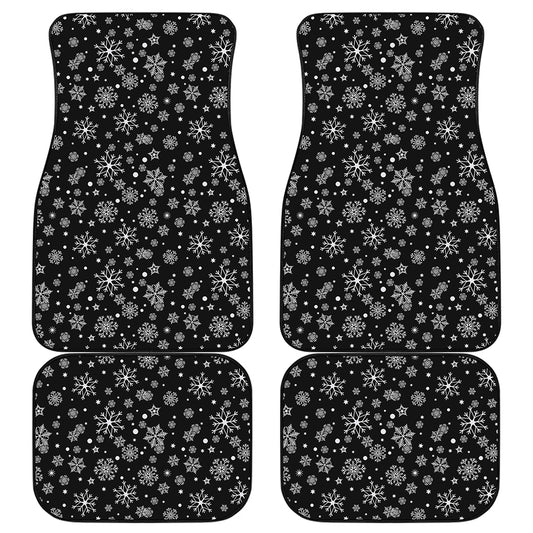 Black And White Snowflake Pattern Print Front and Back Car Floor Mats