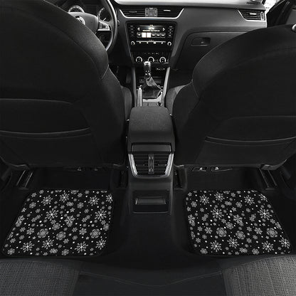Black And White Snowflake Pattern Print Front and Back Car Floor Mats