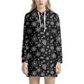 Black And White Snowflake Pattern Print Pullover Hoodie Dress