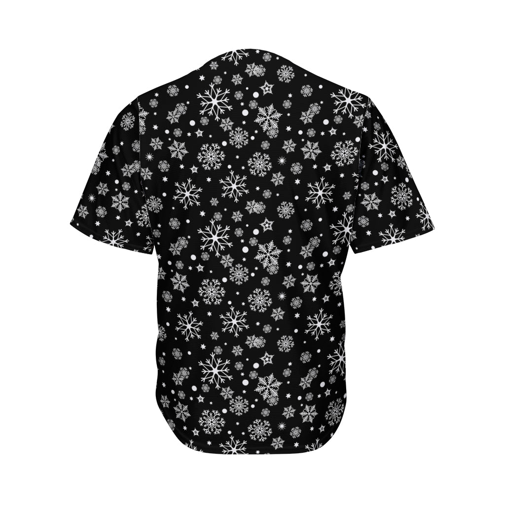 Black And White Snowflake Pattern Print Men's Baseball Jersey