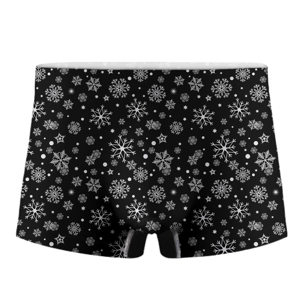 Black And White Snowflake Pattern Print Men's Boxer Briefs