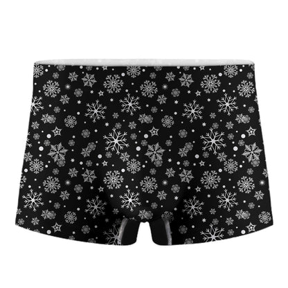 Black And White Snowflake Pattern Print Men's Boxer Briefs