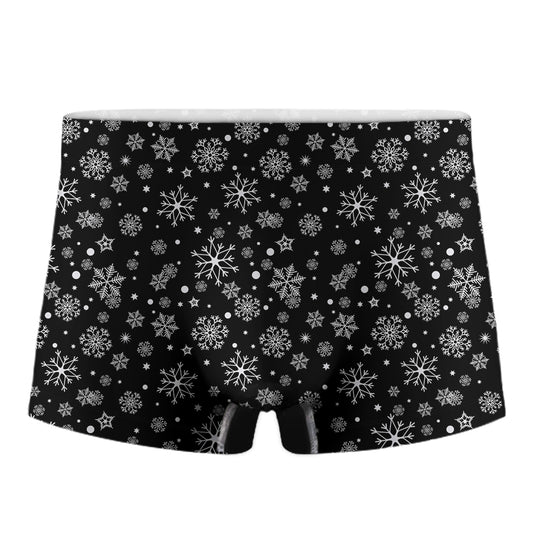Black And White Snowflake Pattern Print Men's Boxer Briefs