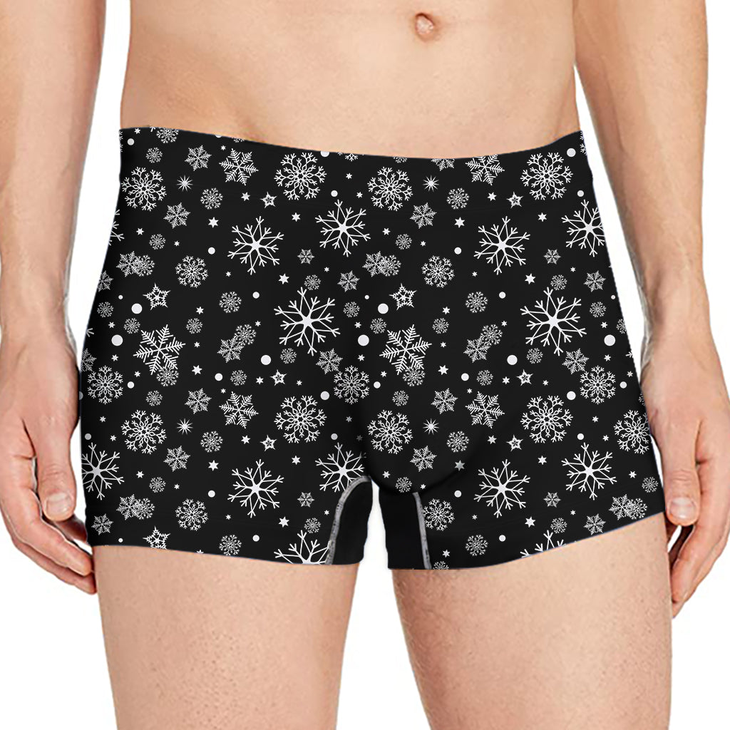 Black And White Snowflake Pattern Print Men's Boxer Briefs