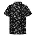 Black And White Snowflake Pattern Print Men's Short Sleeve Shirt