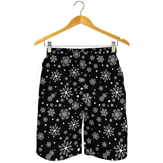 Black And White Snowflake Pattern Print Men's Shorts