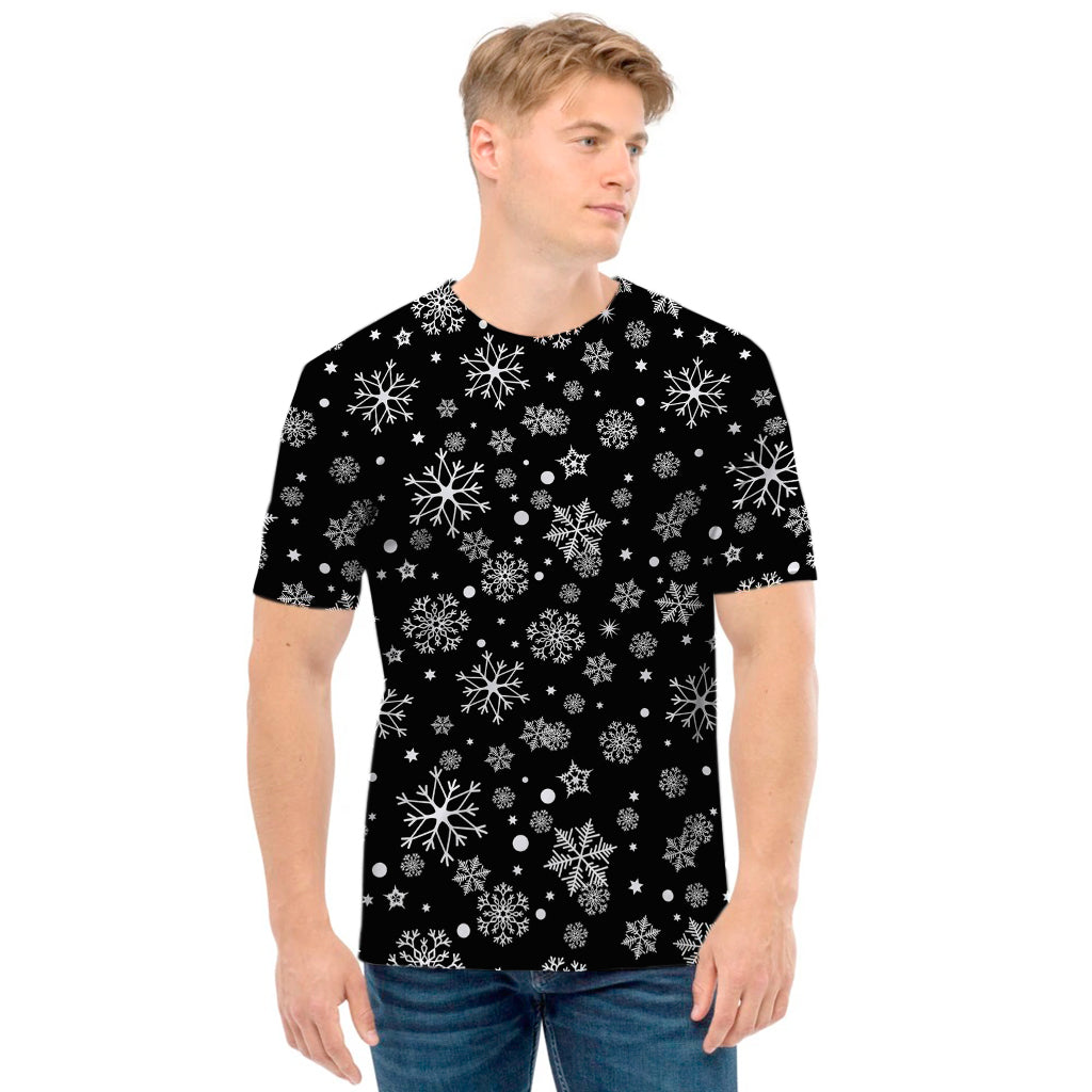 Black And White Snowflake Pattern Print Men's T-Shirt