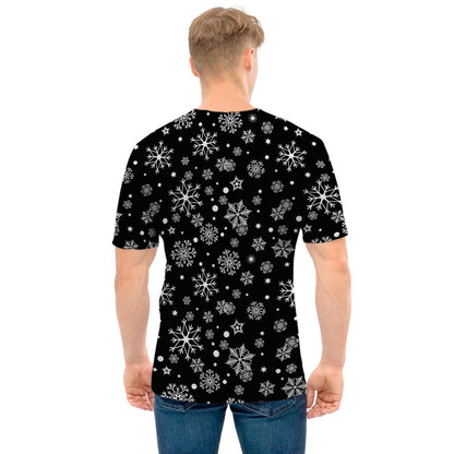 Black And White Snowflake Pattern Print Men's T-Shirt