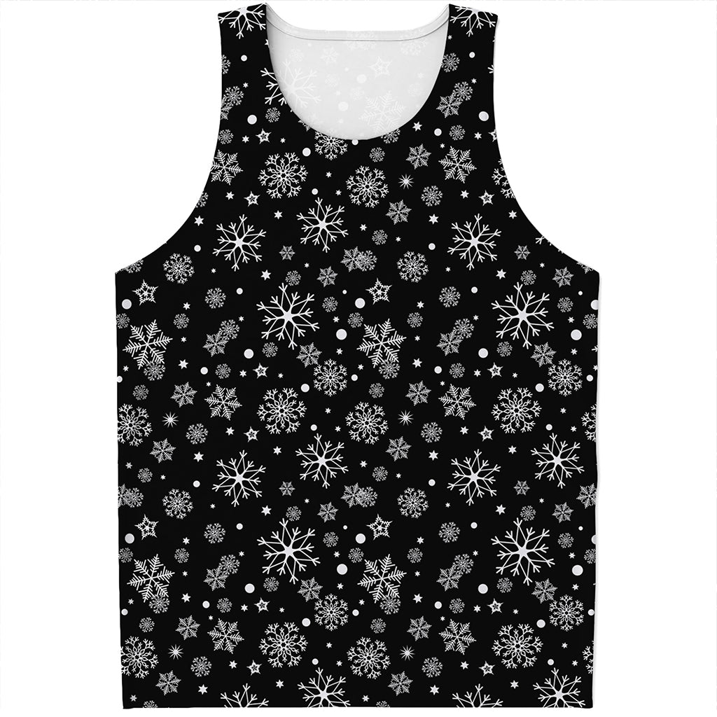 Black And White Snowflake Pattern Print Men's Tank Top