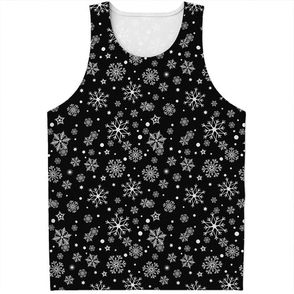 Black And White Snowflake Pattern Print Men's Tank Top