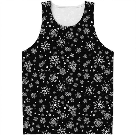 Black And White Snowflake Pattern Print Men's Tank Top