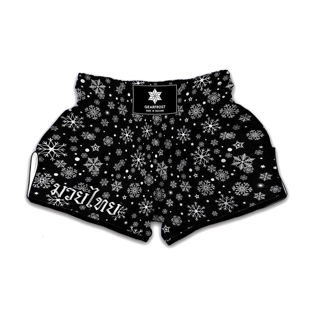 Black And White Snowflake Pattern Print Muay Thai Boxing Shorts