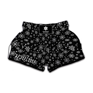 Black And White Snowflake Pattern Print Muay Thai Boxing Shorts