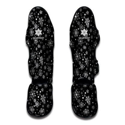 Black And White Snowflake Pattern Print Muay Thai Shin Guard