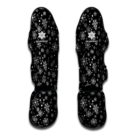 Black And White Snowflake Pattern Print Muay Thai Shin Guard