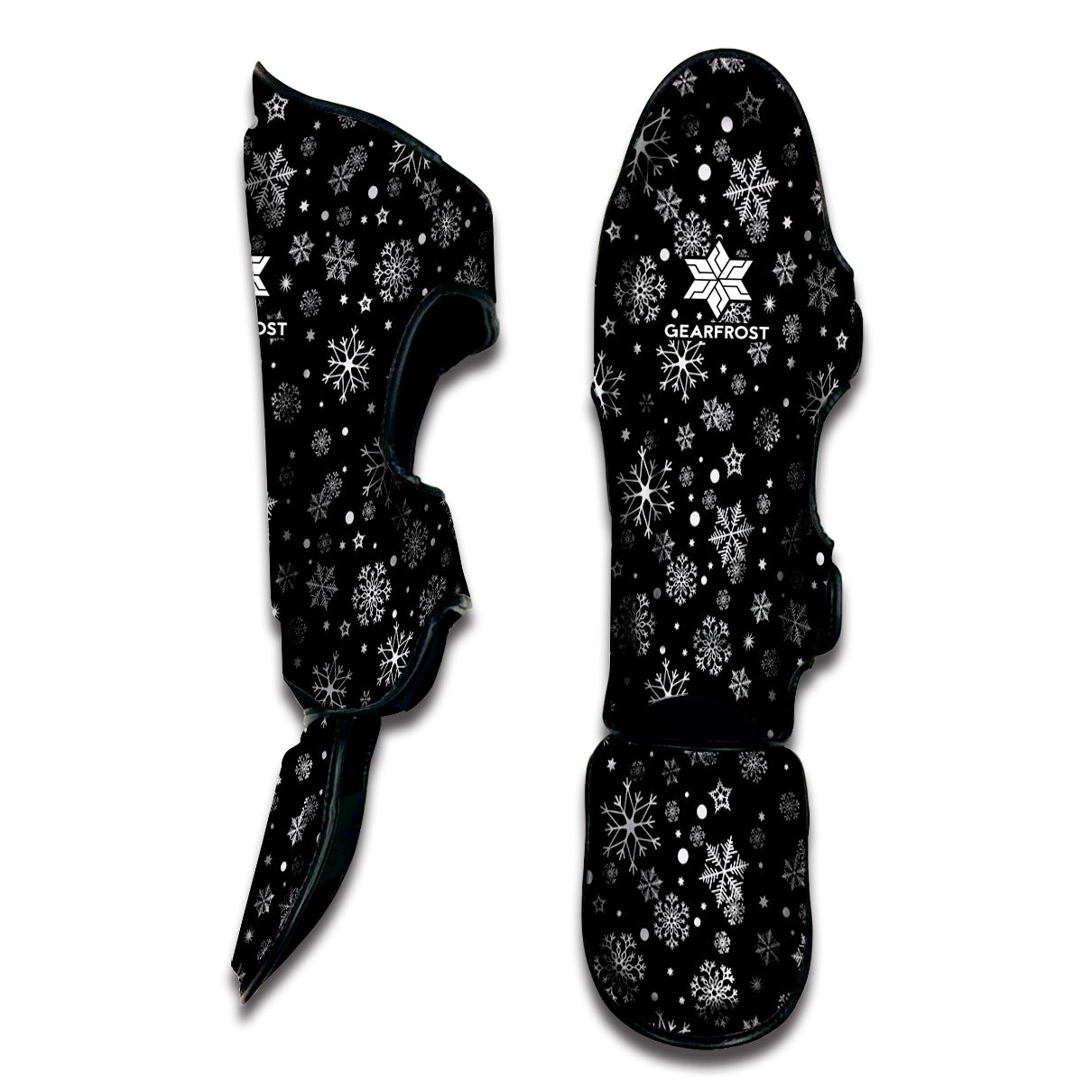 Black And White Snowflake Pattern Print Muay Thai Shin Guard