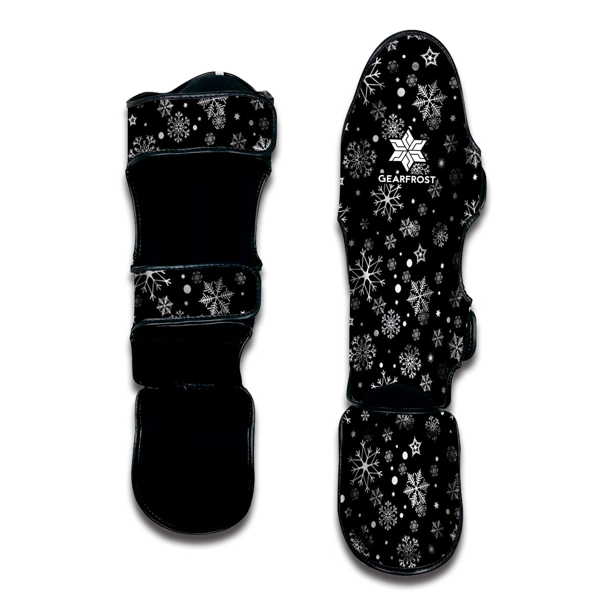 Black And White Snowflake Pattern Print Muay Thai Shin Guard