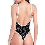 Black And White Snowflake Pattern Print One Piece High Cut Swimsuit