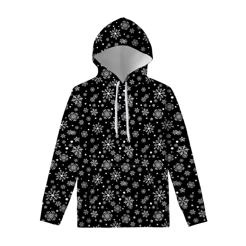 Black And White Snowflake Pattern Print Pullover Hoodie