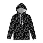 Black And White Snowflake Pattern Print Pullover Hoodie