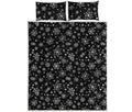 Black And White Snowflake Pattern Print Quilt Bed Set