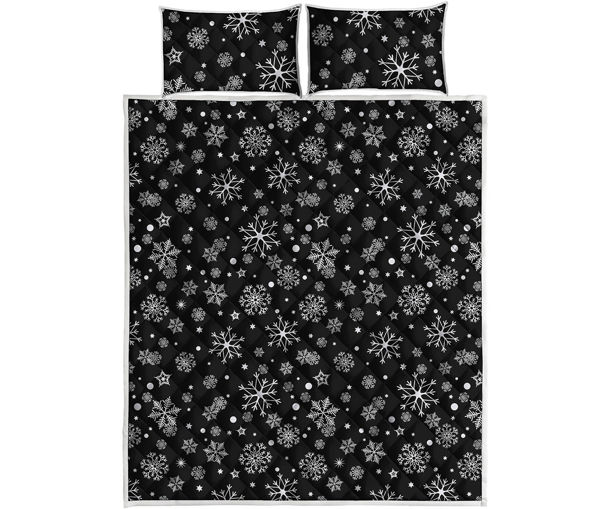 Black And White Snowflake Pattern Print Quilt Bed Set