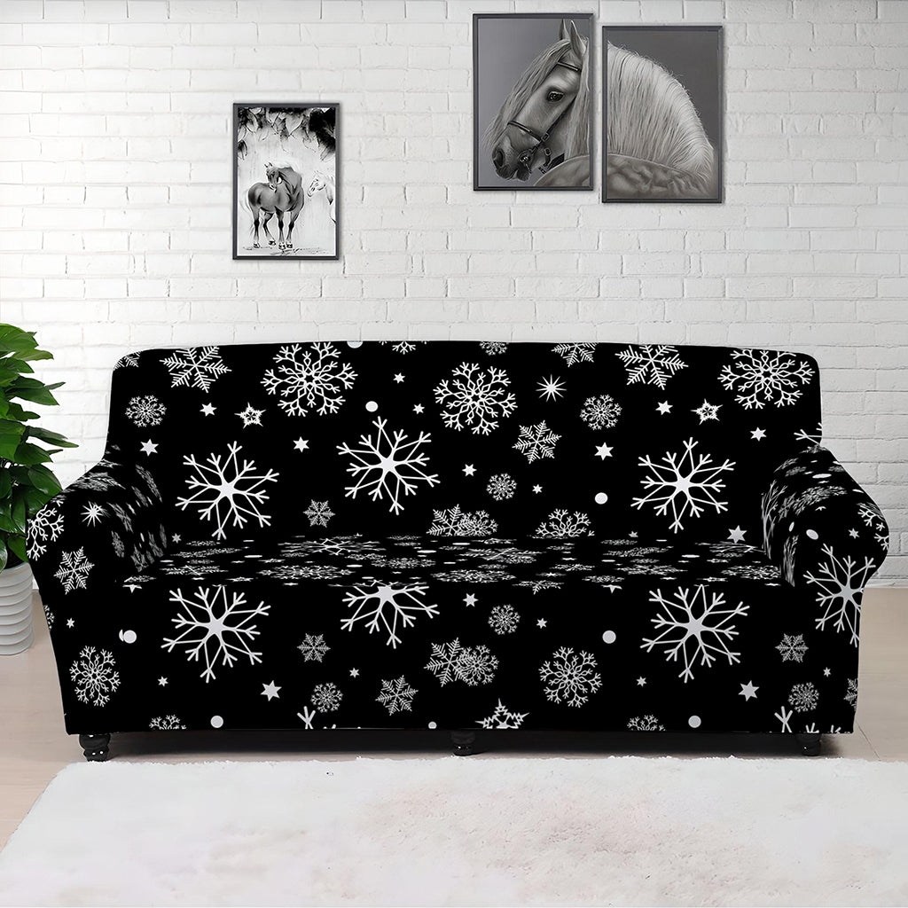 Black And White Snowflake Pattern Print Sofa Cover