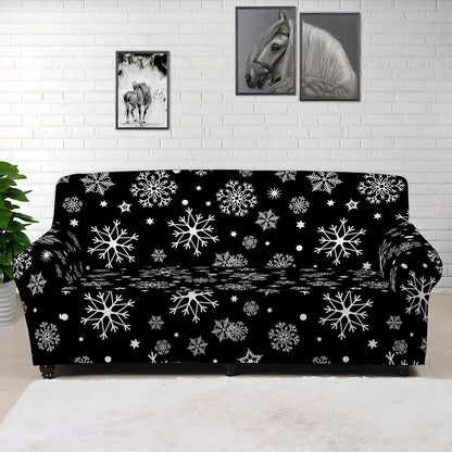 Black And White Snowflake Pattern Print Sofa Cover