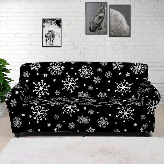 Black And White Snowflake Pattern Print Sofa Cover