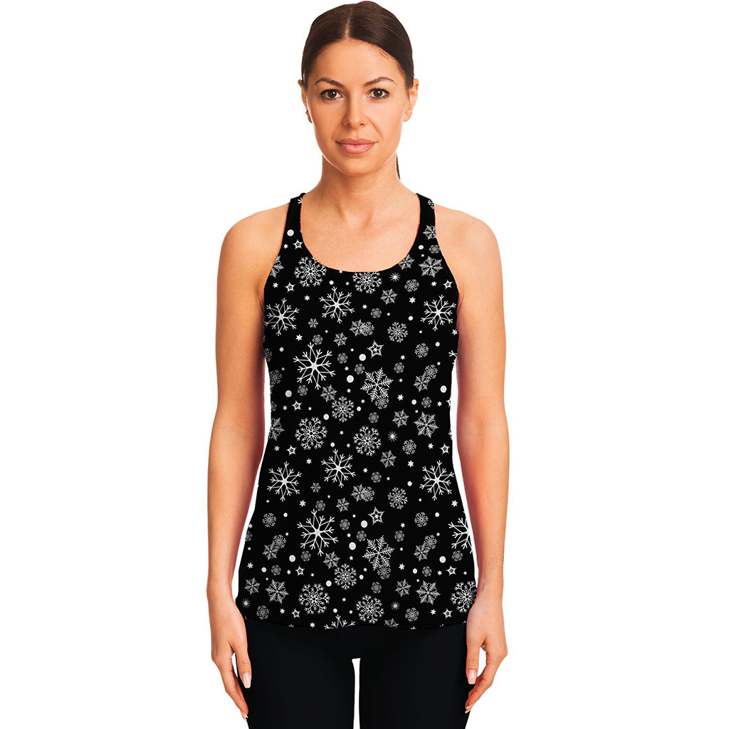 Black And White Snowflake Pattern Print Women's Racerback Tank Top