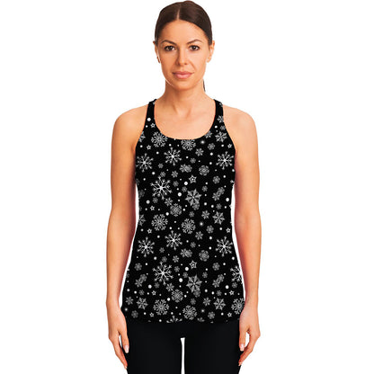 Black And White Snowflake Pattern Print Women's Racerback Tank Top