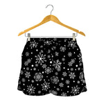 Black And White Snowflake Pattern Print Women's Shorts