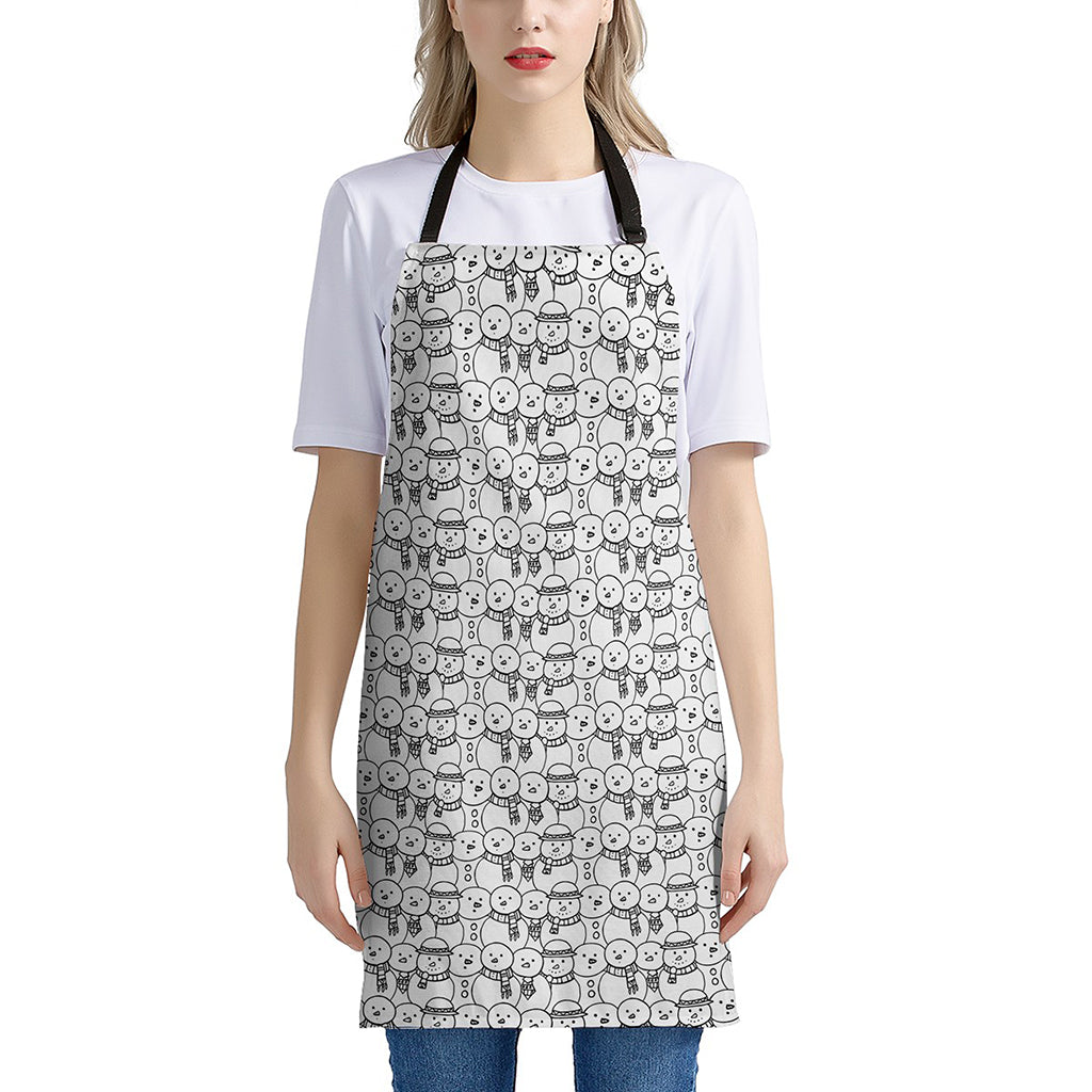 Black And White Snowman Pattern Print Apron