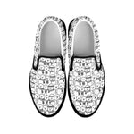 Black And White Snowman Pattern Print Black Slip On Shoes