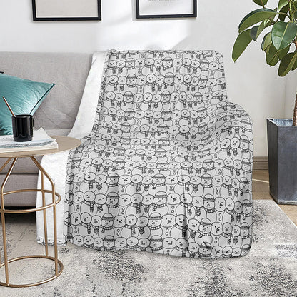 Black And White Snowman Pattern Print Blanket