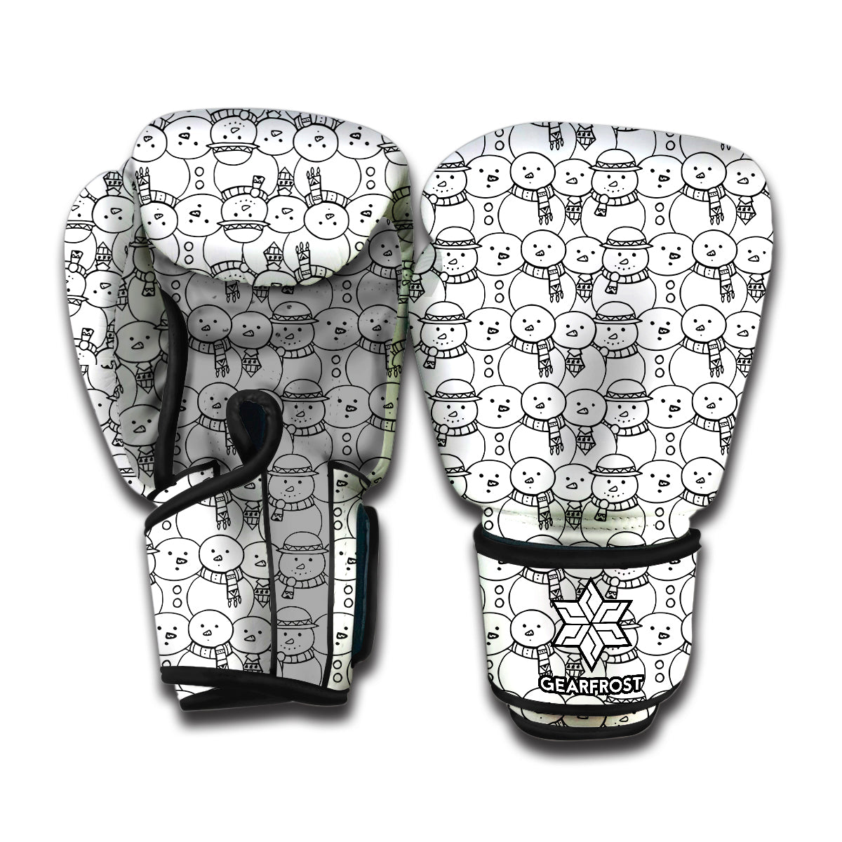 Black And White Snowman Pattern Print Boxing Gloves