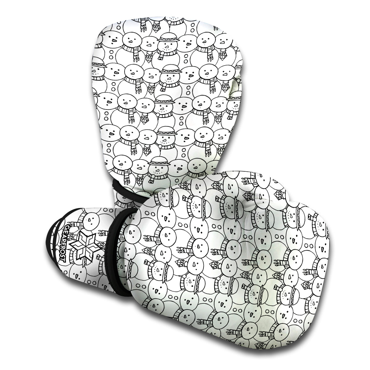 Black And White Snowman Pattern Print Boxing Gloves