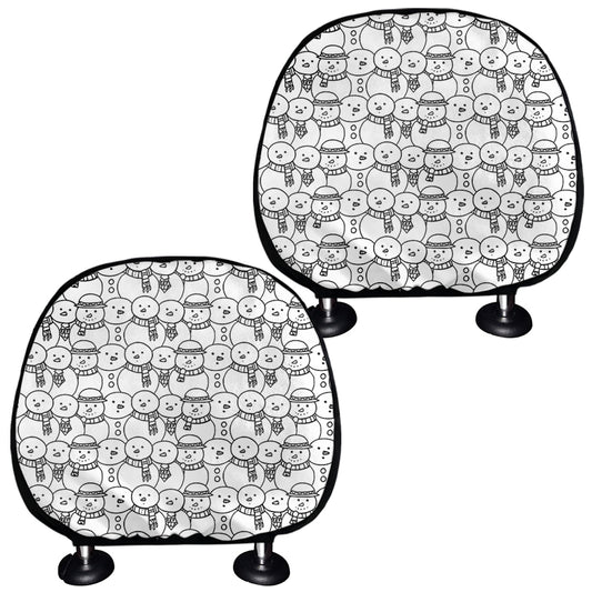 Black And White Snowman Pattern Print Car Headrest Covers