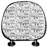 Black And White Snowman Pattern Print Car Headrest Covers