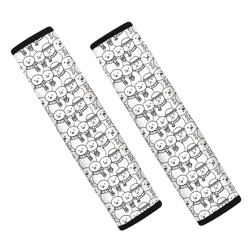 Black And White Snowman Pattern Print Car Seat Belt Covers