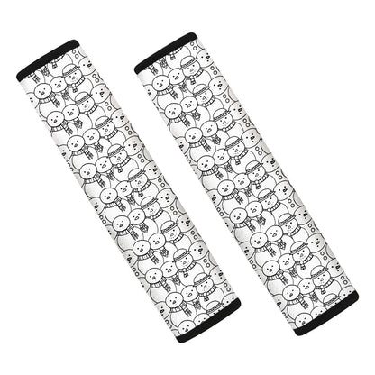 Black And White Snowman Pattern Print Car Seat Belt Covers