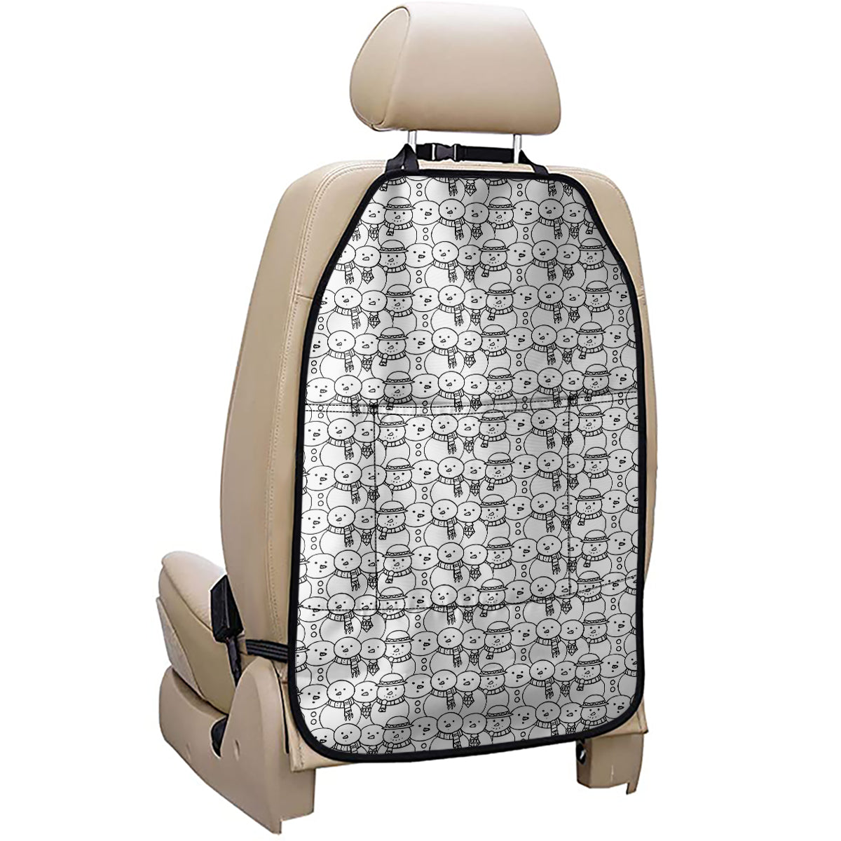 Black And White Snowman Pattern Print Car Seat Organizers