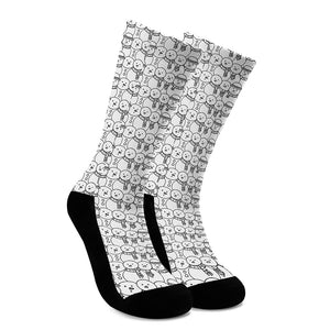 Black And White Snowman Pattern Print Crew Socks