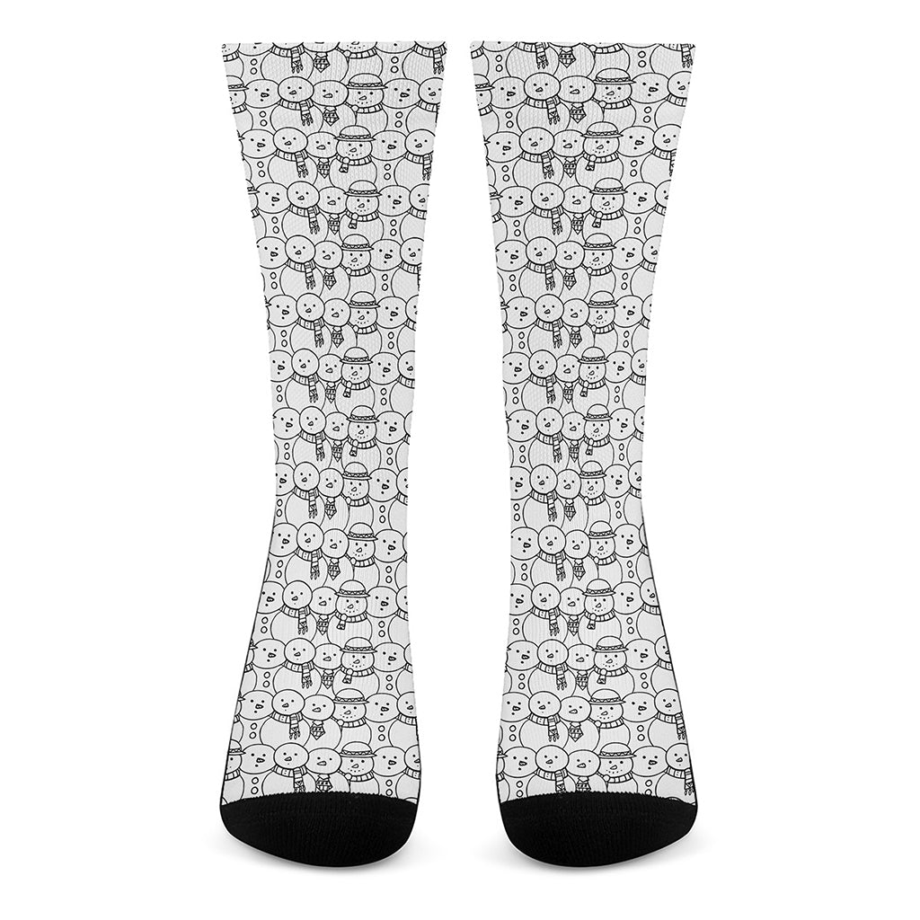 Black And White Snowman Pattern Print Crew Socks