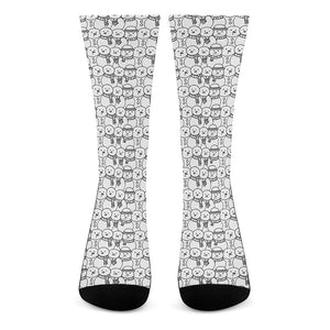 Black And White Snowman Pattern Print Crew Socks