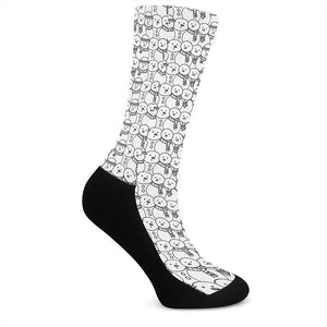 Black And White Snowman Pattern Print Crew Socks