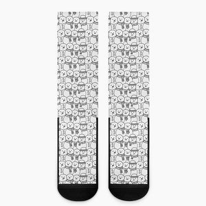 Black And White Snowman Pattern Print Crew Socks