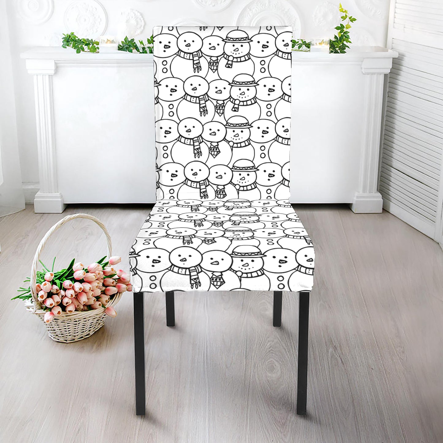 Black And White Snowman Pattern Print Dining Chair Slipcover