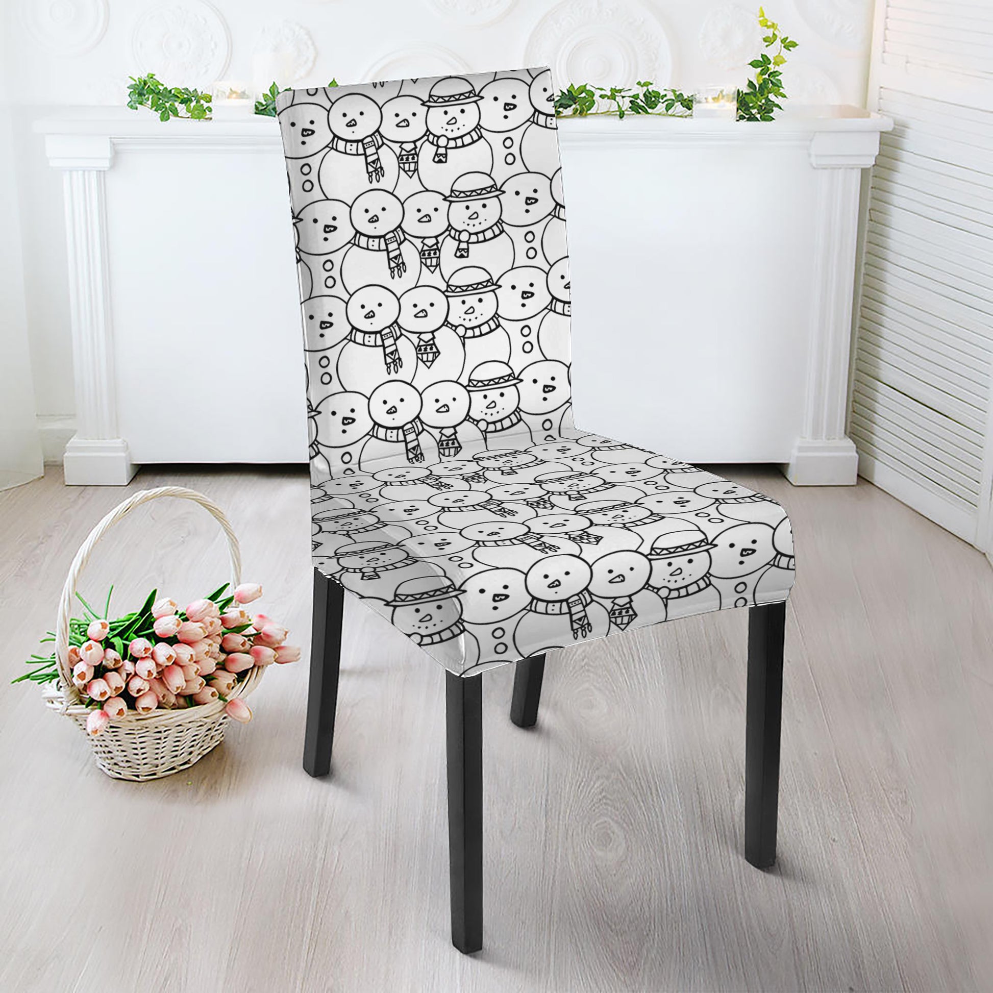 Black And White Snowman Pattern Print Dining Chair Slipcover